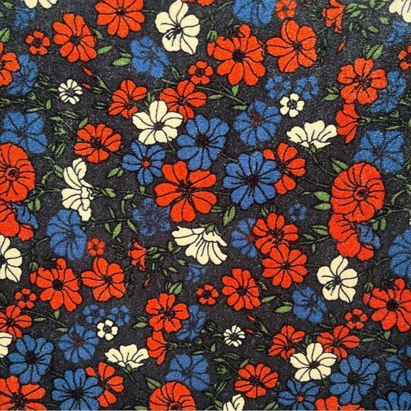 Topshop Mockneck Navy Floral Velvet Dress Long Sleeves A-Line Fit and Flare 4 - Picture 6 of 10